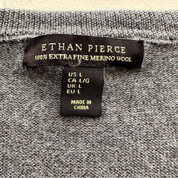 ETHAN PIERCE 100% Extra Fine Merino Wool Lightweight V Neck Sweater Men’s Large - Picture 4 of 8